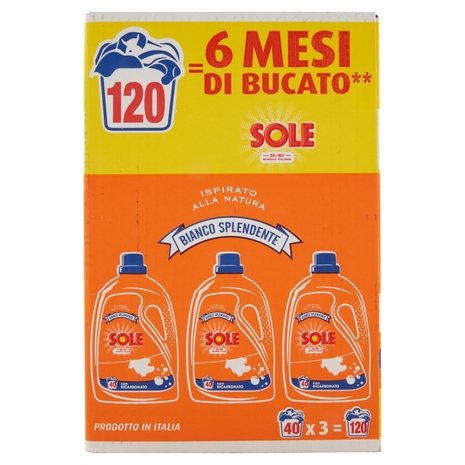 Sole Detersivo lavatrice Bianco Splendente 120 lavaggi 3 x 2 L